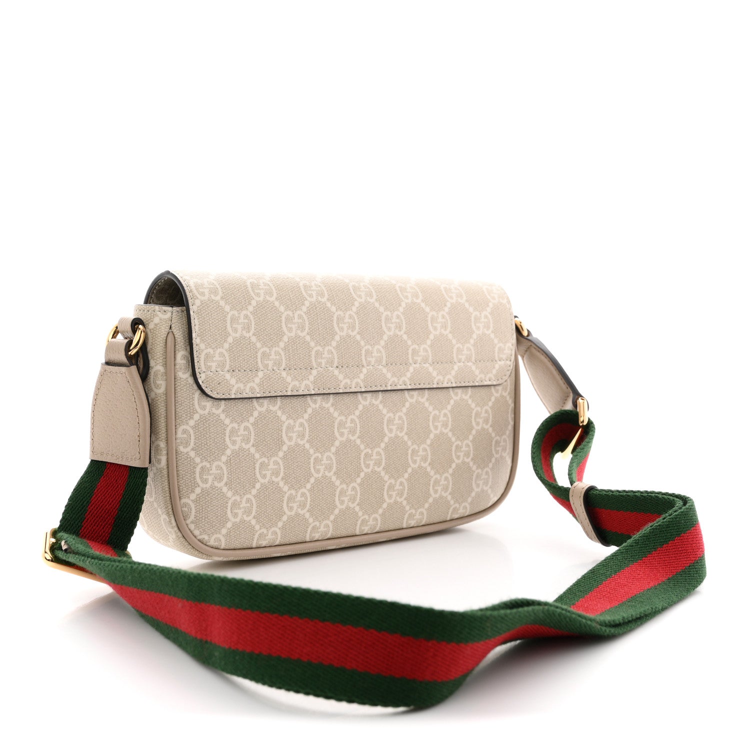 Gucci GG Supreme Monogram Textured Dollar Calfskin Web Mini Ophidia Envelope Shoulder Bag Beige Mystic White Oatmeal 3 of 12