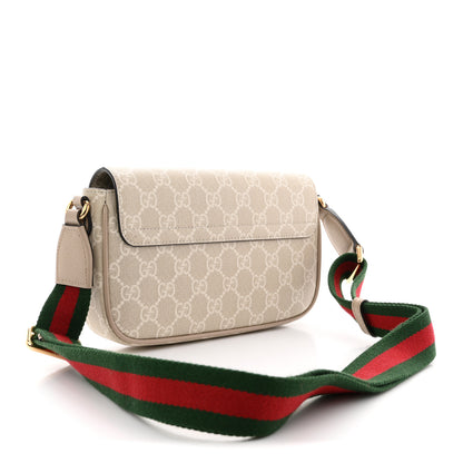 Gucci GG Supreme Monogram Textured Dollar Calfskin Web Mini Ophidia Envelope Shoulder Bag Beige Mystic White Oatmeal 3 of 12