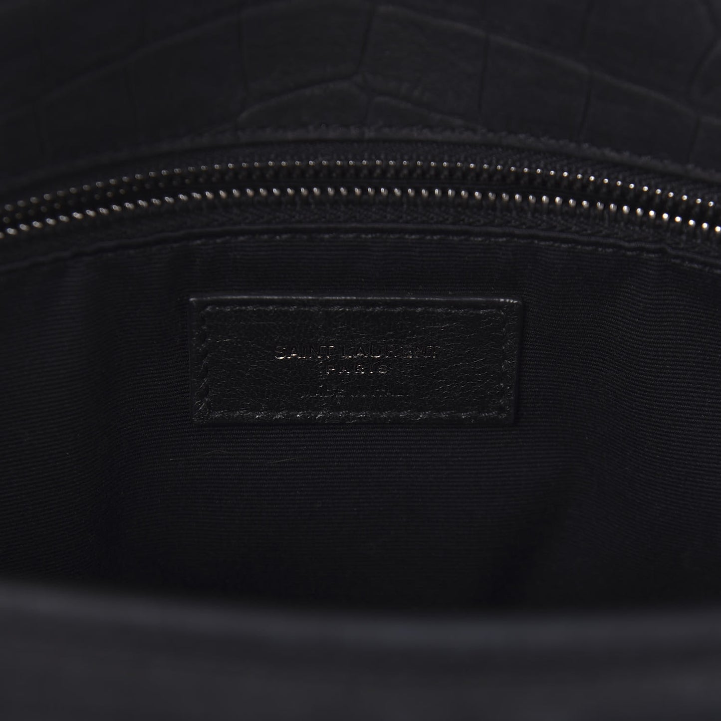 Nubuck Crocodile Embossed Monogram Medium Niki Chain Satchel Black