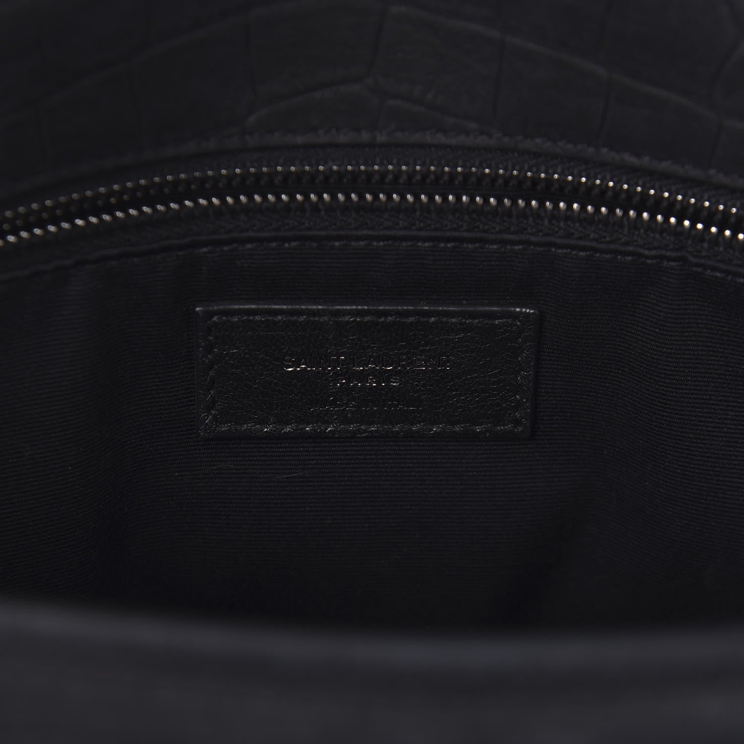 Saint Laurent Nubuck Crocodile Embossed Monogram Medium Niki Chain Satchel Black 8 of 9