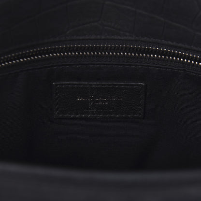 Saint Laurent Nubuck Crocodile Embossed Monogram Medium Niki Chain Satchel Black 8 of 9