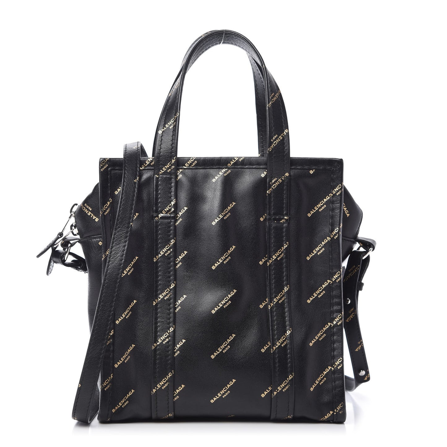 Calfskin Allover Logo XS Bazar Shopper Tote Black Gold