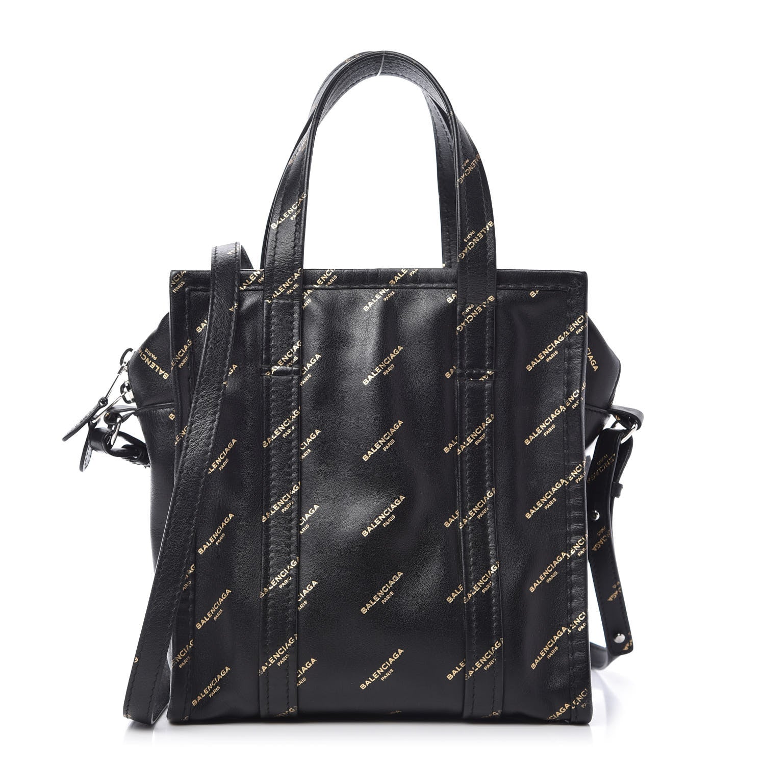 Balenciaga Calfskin Allover Logo XS Bazar Shopper Tote Black Gold 1 of 10