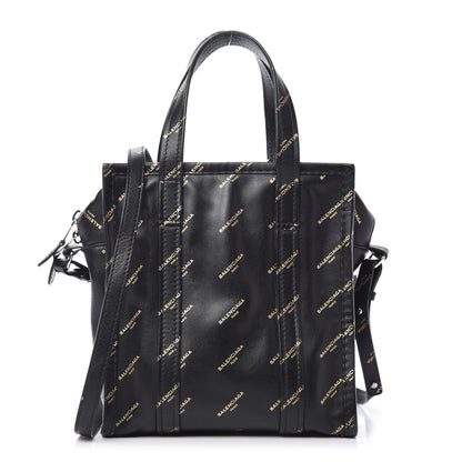 Balenciaga Calfskin Allover Logo XS Bazar Shopper Tote Black Gold 1 of 10