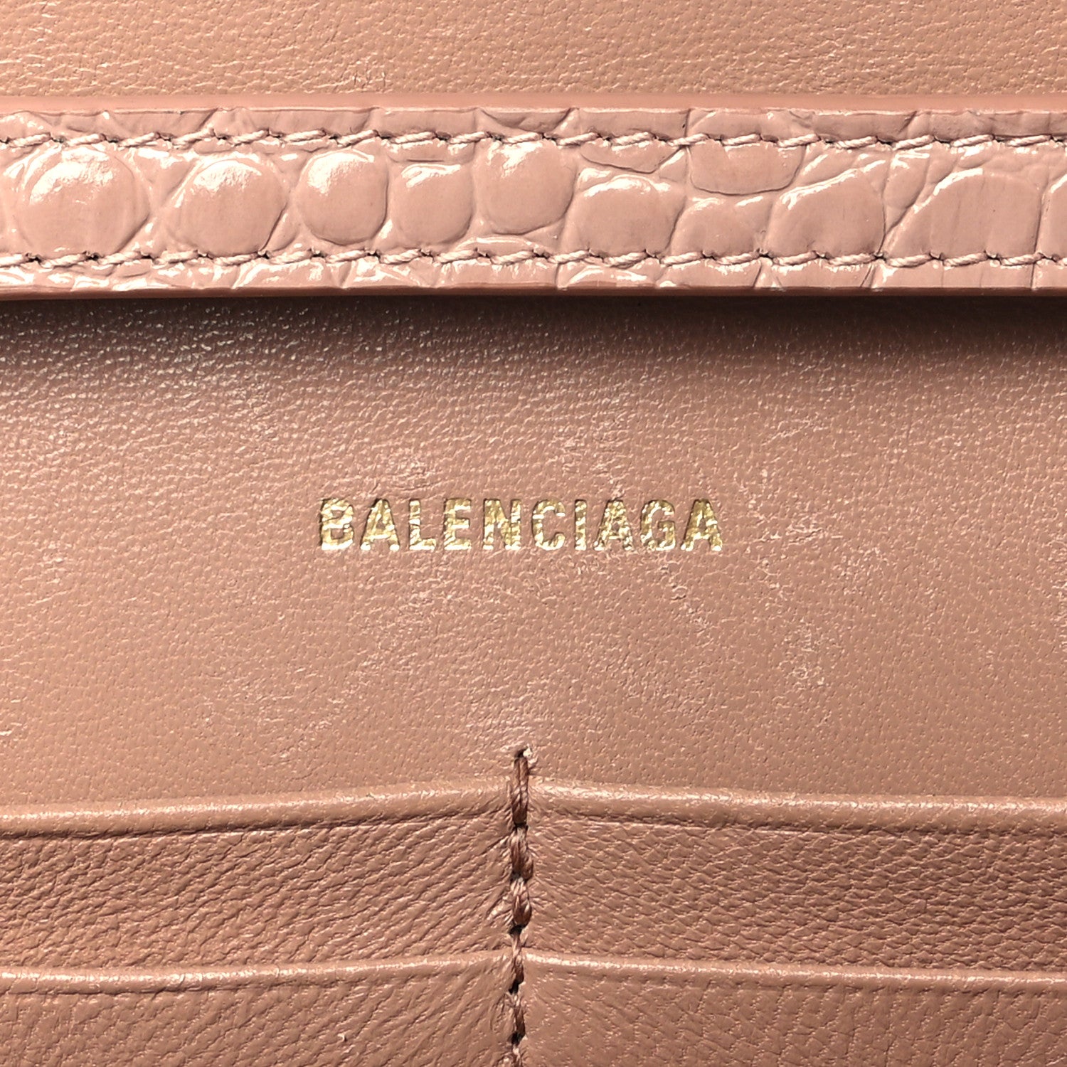 Balenciaga Shiny Calfskin Crocodile Embossed Hourglass Chain Bag Nude Beige 6 of 13