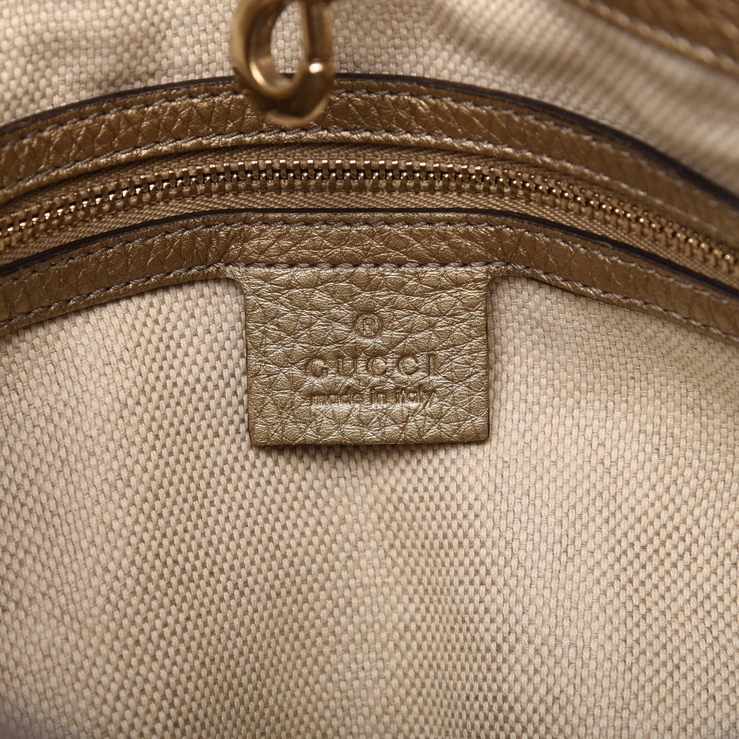Metallic Pebbled Calfskin Medium Soho Chain Shoulder Bag Golden Beige