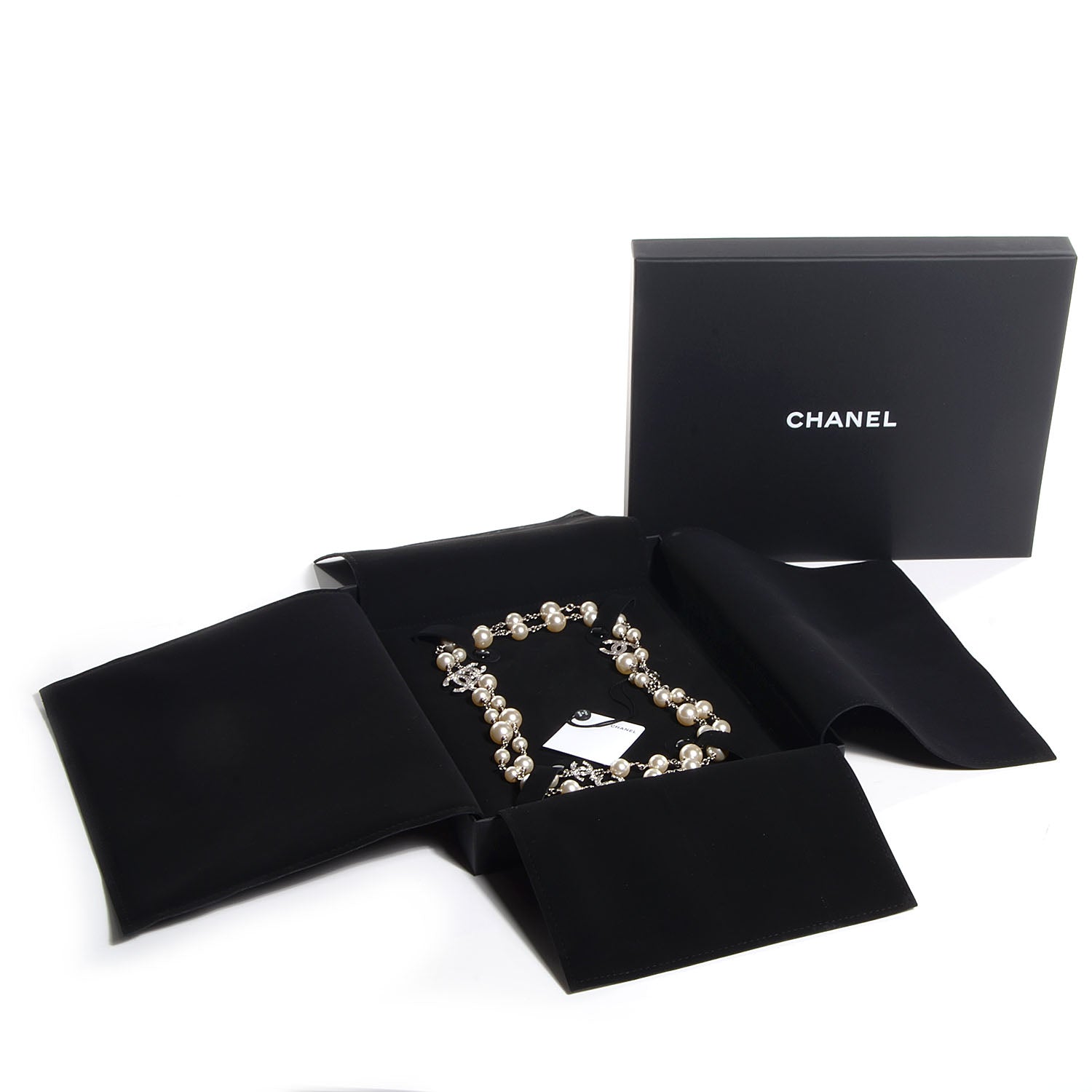 Chanel Crystal Pearl CC Long Necklace Silver 6 of 6