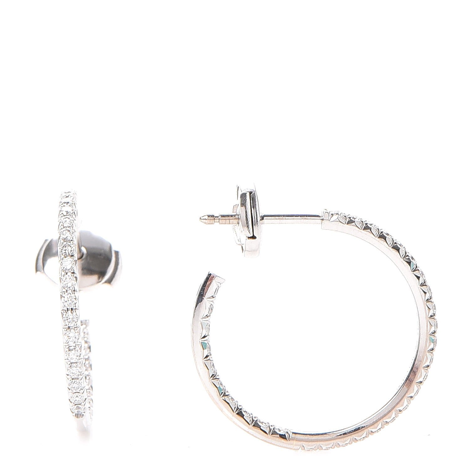 Tiffany 18K White Gold Diamond Medium Metro Hoop Earrings 1 of 1