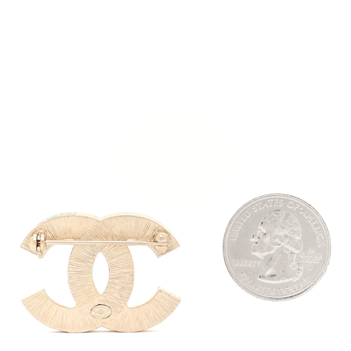Metal Quilted CC Brooch Silver Gold