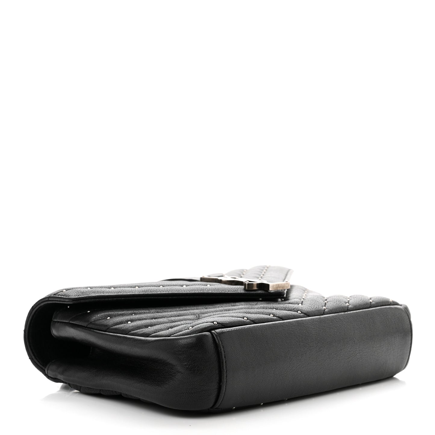Lambskin Matelasse Chevron Studded Monogram Medium College Bag Black