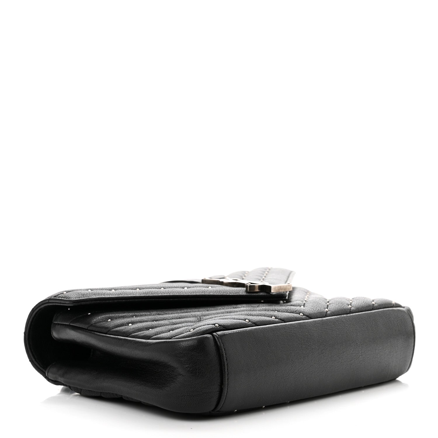 Saint Laurent Lambskin Matelasse Chevron Studded Monogram Medium College Bag Black 3 of 7