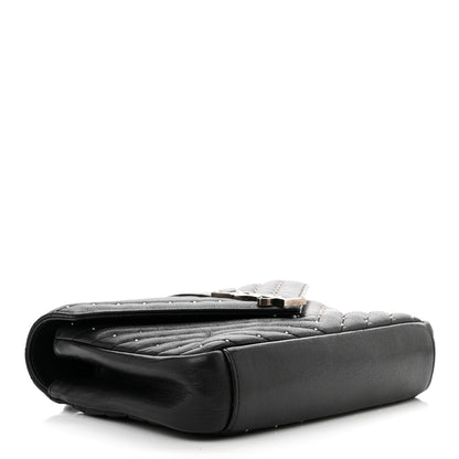 Saint Laurent Lambskin Matelasse Chevron Studded Monogram Medium College Bag Black 3 of 7