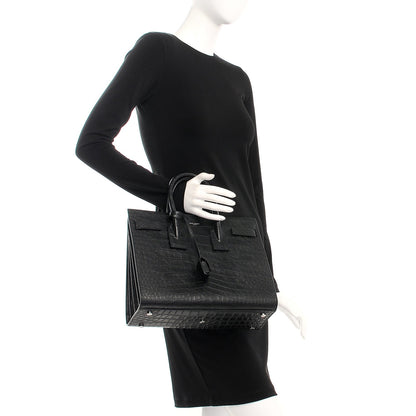 Saint Laurent Calfskin Crocodile Embossed Small Sac de Jour Black 3 of 8