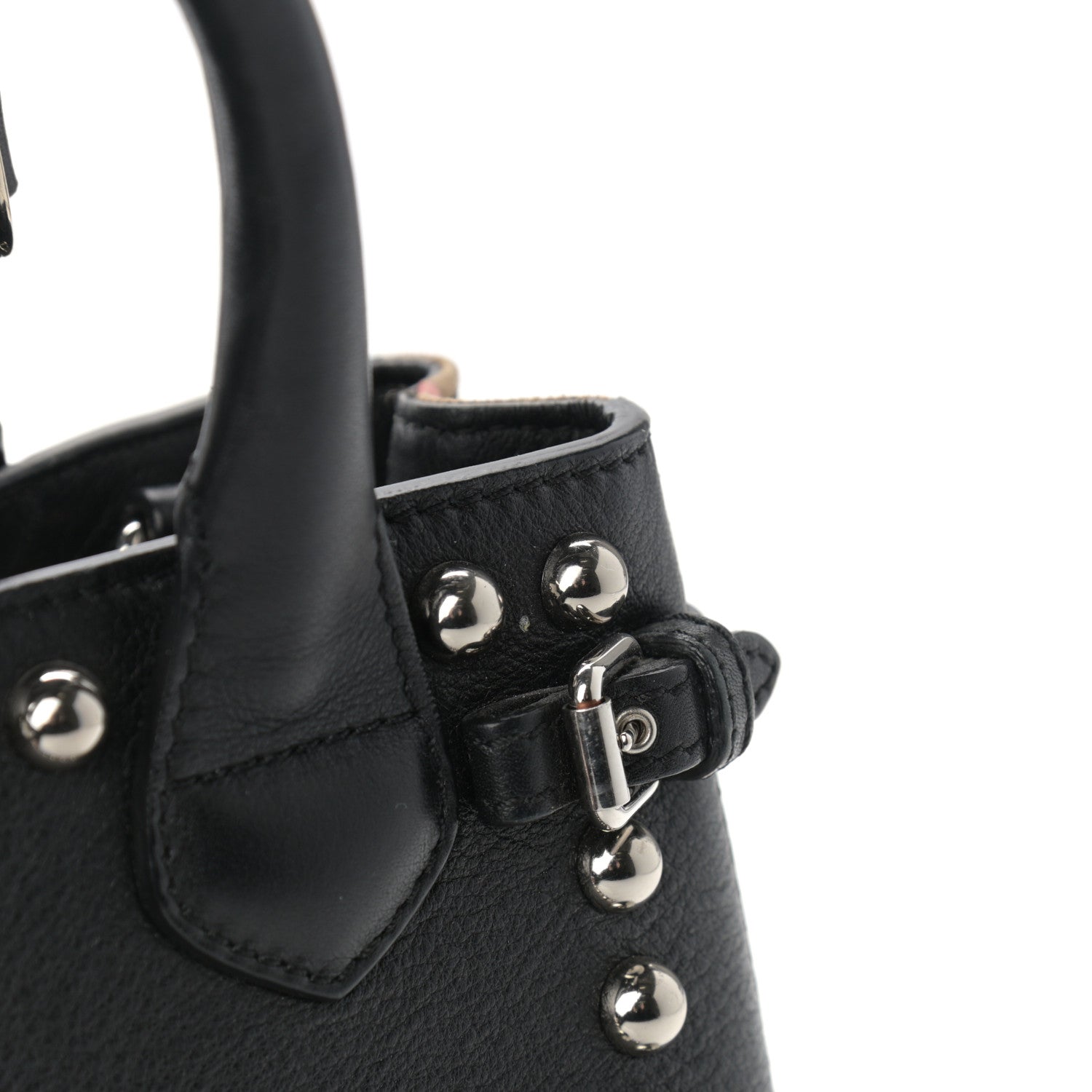 Burberry Pebbled Calfskin House Check Studded Baby Banner Tote Black 13 of 14