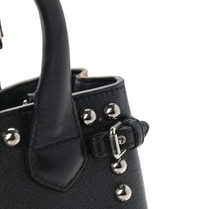 Burberry Pebbled Calfskin House Check Studded Baby Banner Tote Black 13 of 14