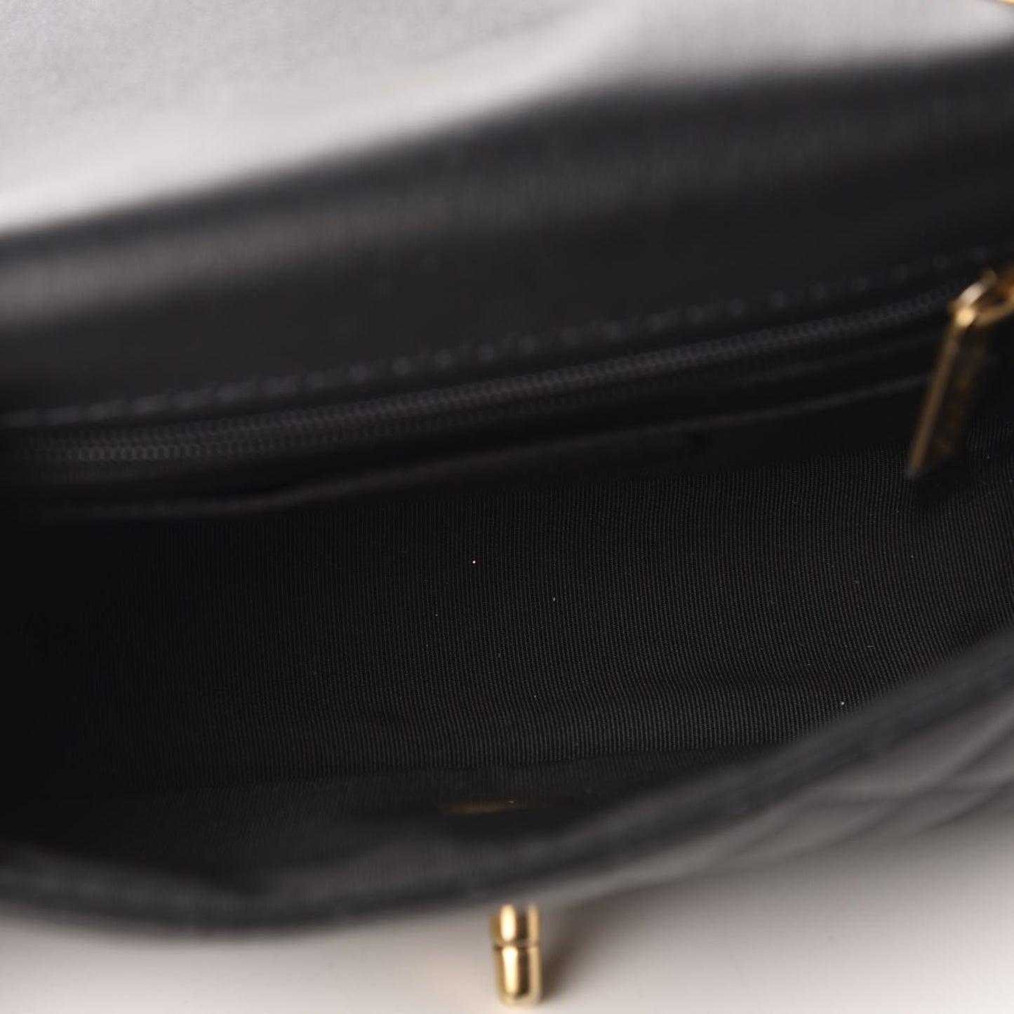 Calfskin Quilted Small Strap Into Flap Bag Black Brown