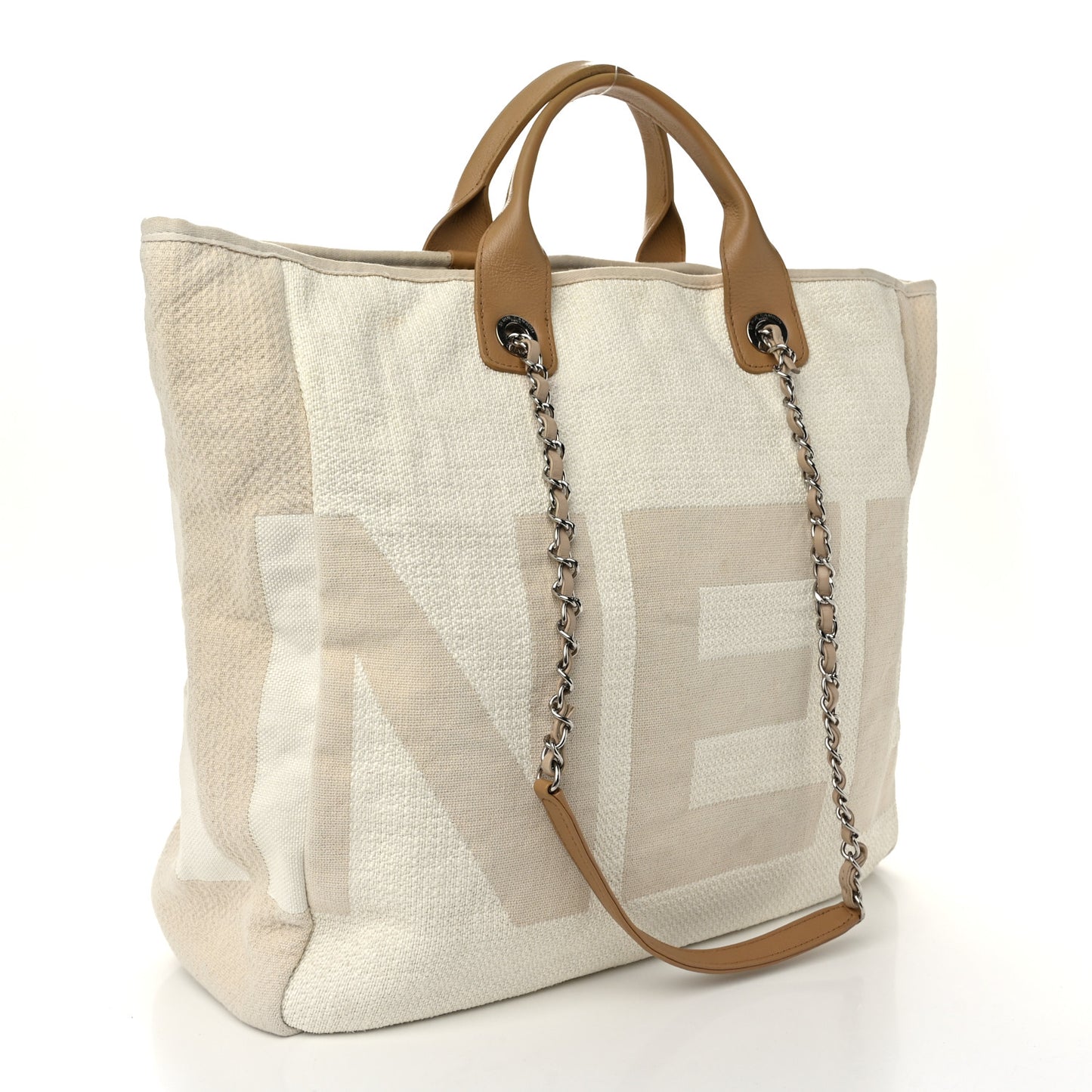 Canvas Large Shopping Tote White Beige