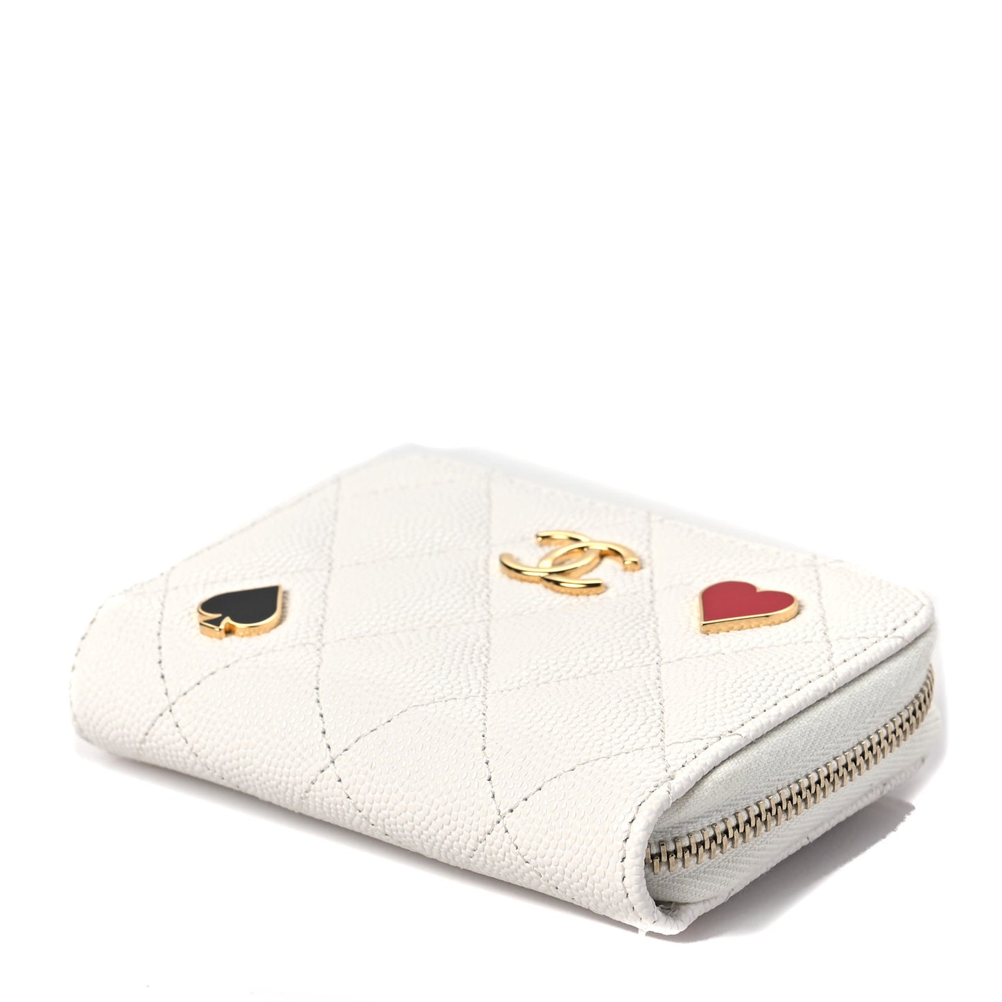 Caviar Enamel Coco Casino Quilted Zip Coin Purse White