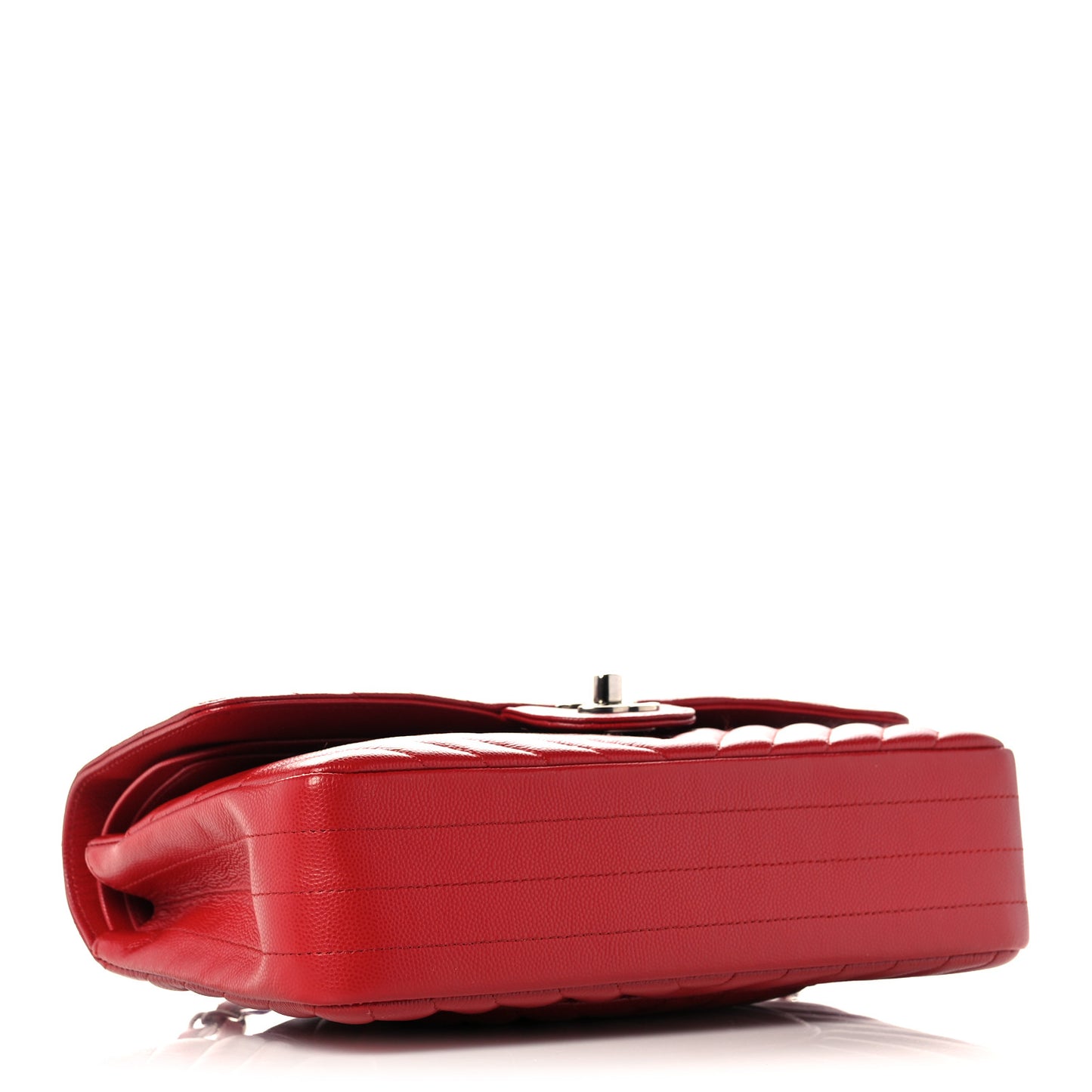Caviar Chevron Quilted Medium Double Flap Red