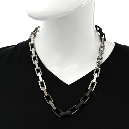 Louis Vuitton Metal Engraved Monogram Chain Necklace Silver Black 2 of 6