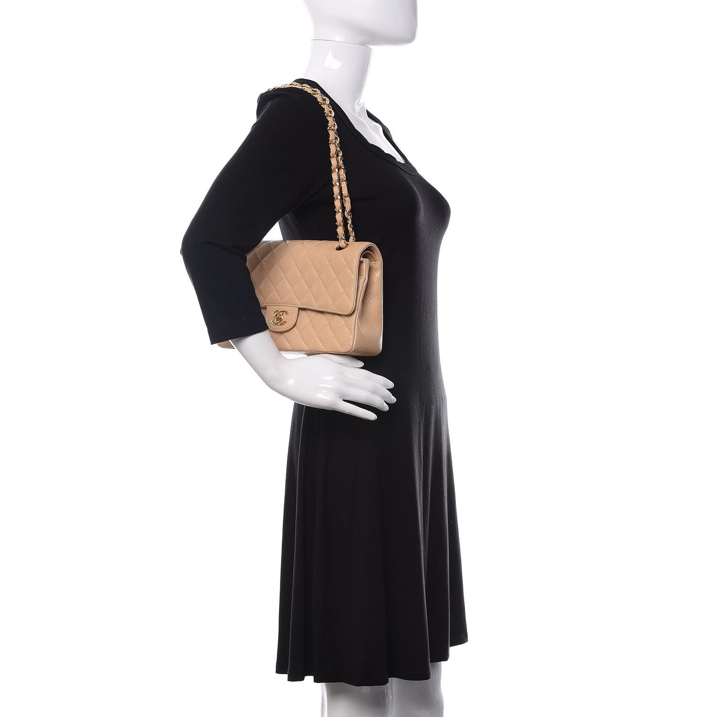 Caviar Quilted Medium Double Flap Beige Clair