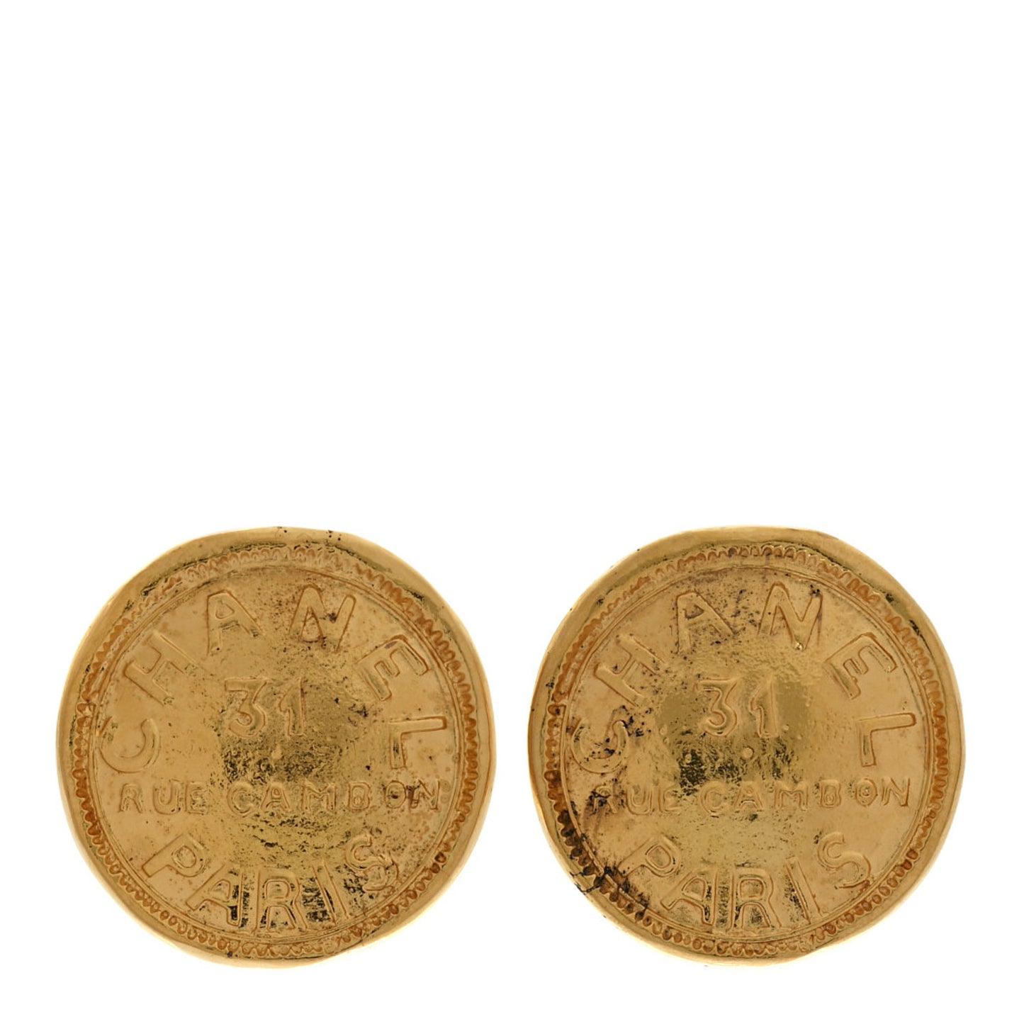Metal CC Round Clip On Earrings Gold