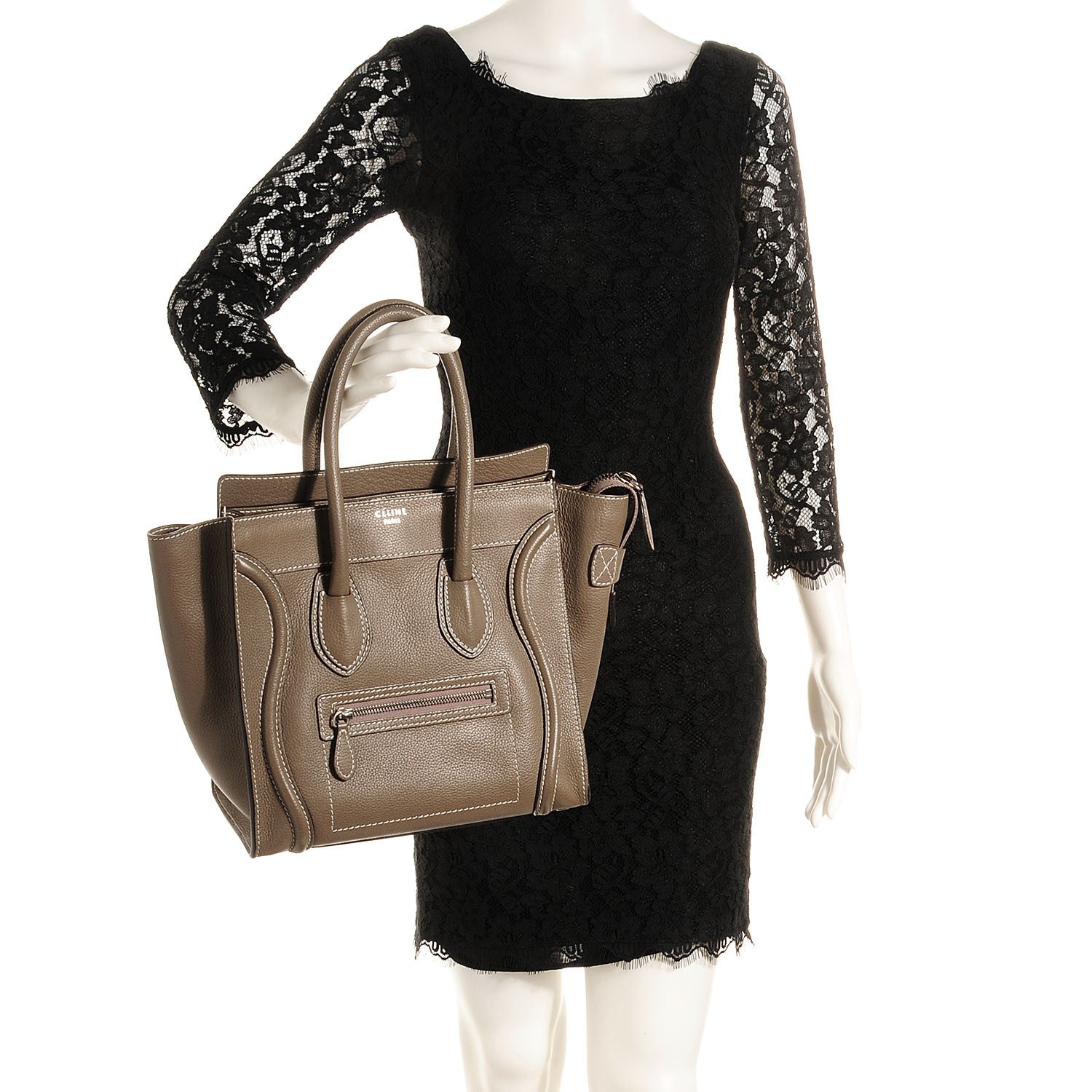 Celine Drummed Calfskin Micro Luggage Souris 2 of 8