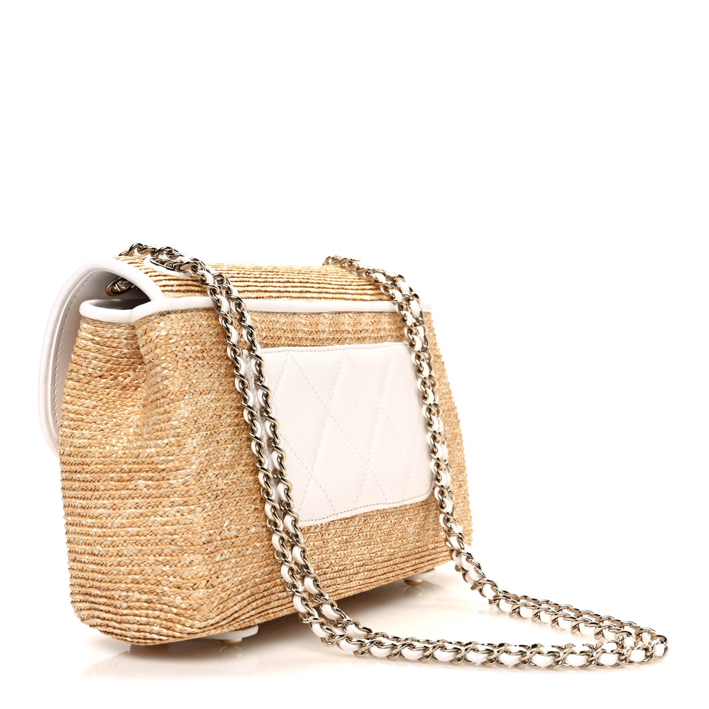 Raffia Lambskin Small Flap Bag Beige White