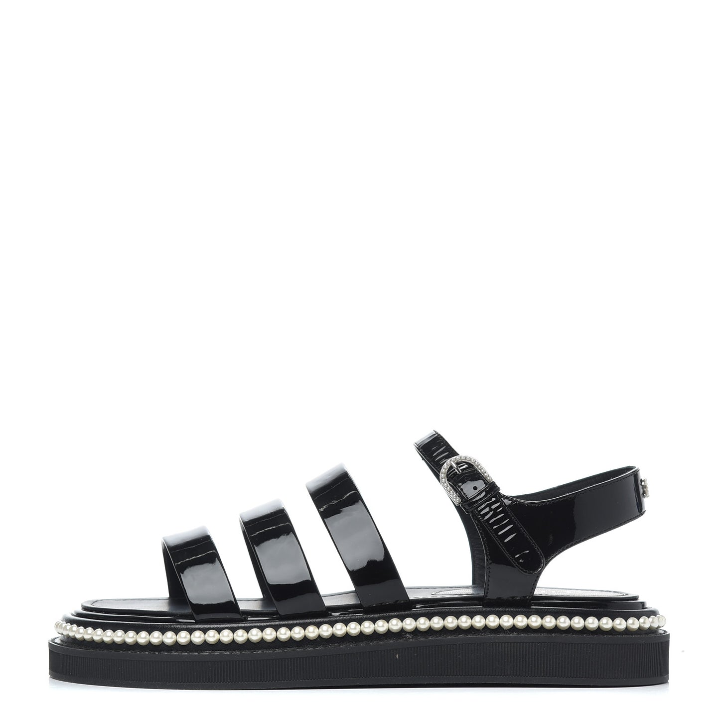 Patent Calfskin Pearl Platform Sandal 39 Black