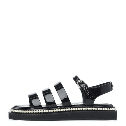 Chanel Patent Calfskin Pearl Platform Sandal 39 Black 1 of 9