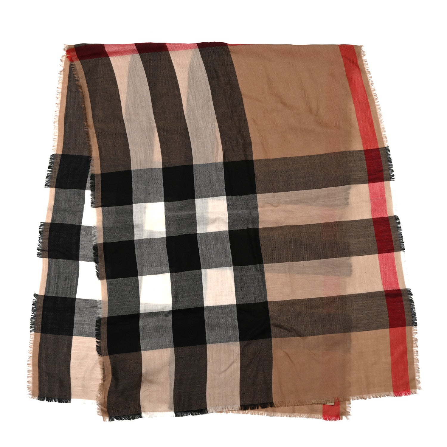 Burberry Cashmere Mega Check Fringe Scarf Camel 2 of 8