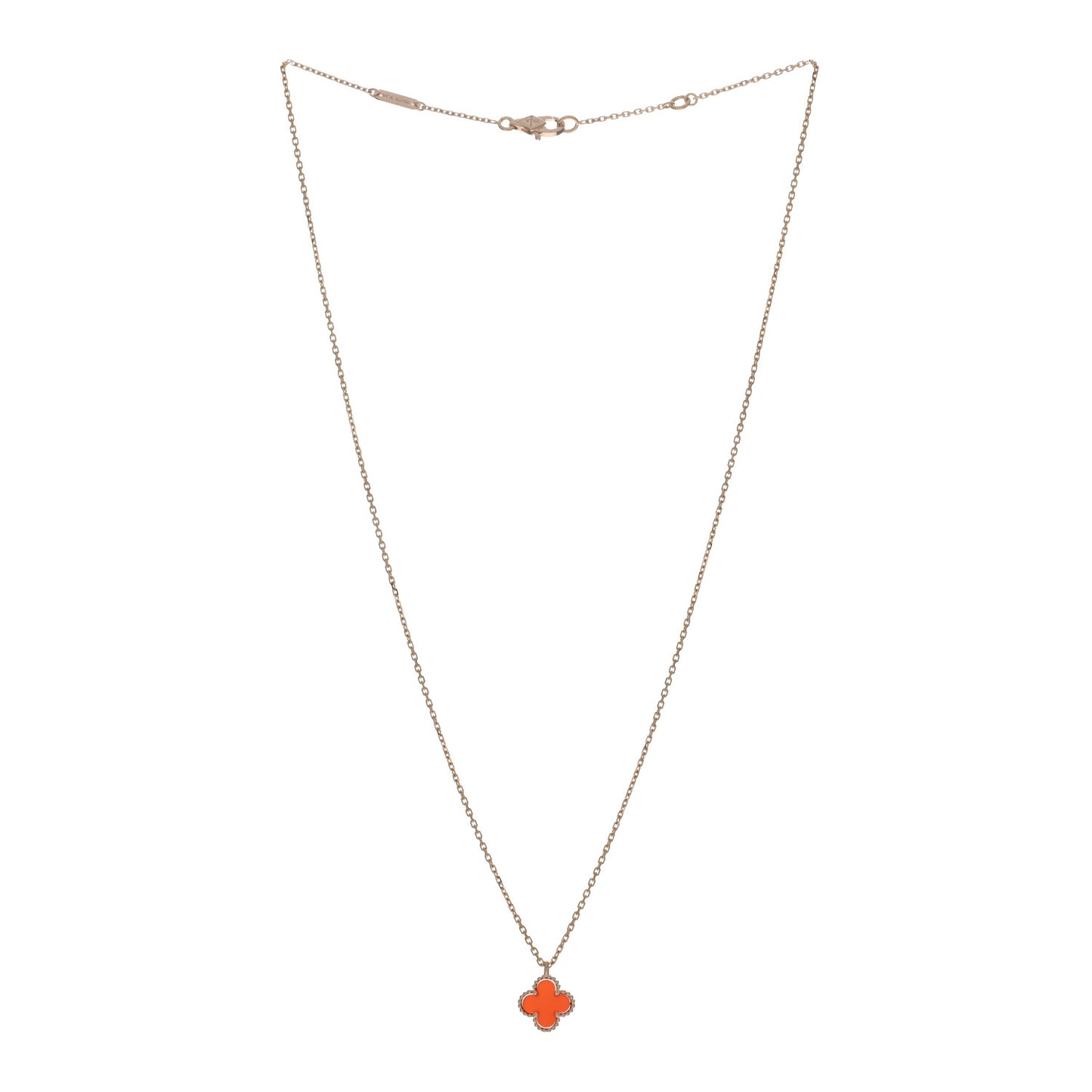 18K Rose Gold Carnelian Sweet Alhambra Pendant Necklace