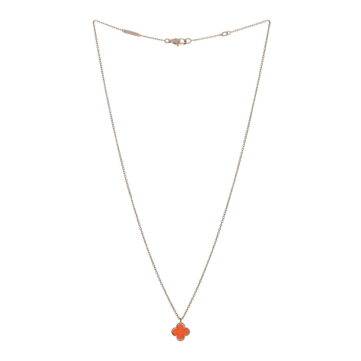 Van Cleef & Arpels 18K Rose Gold Carnelian Sweet Alhambra Pendant Necklace 3 of 4