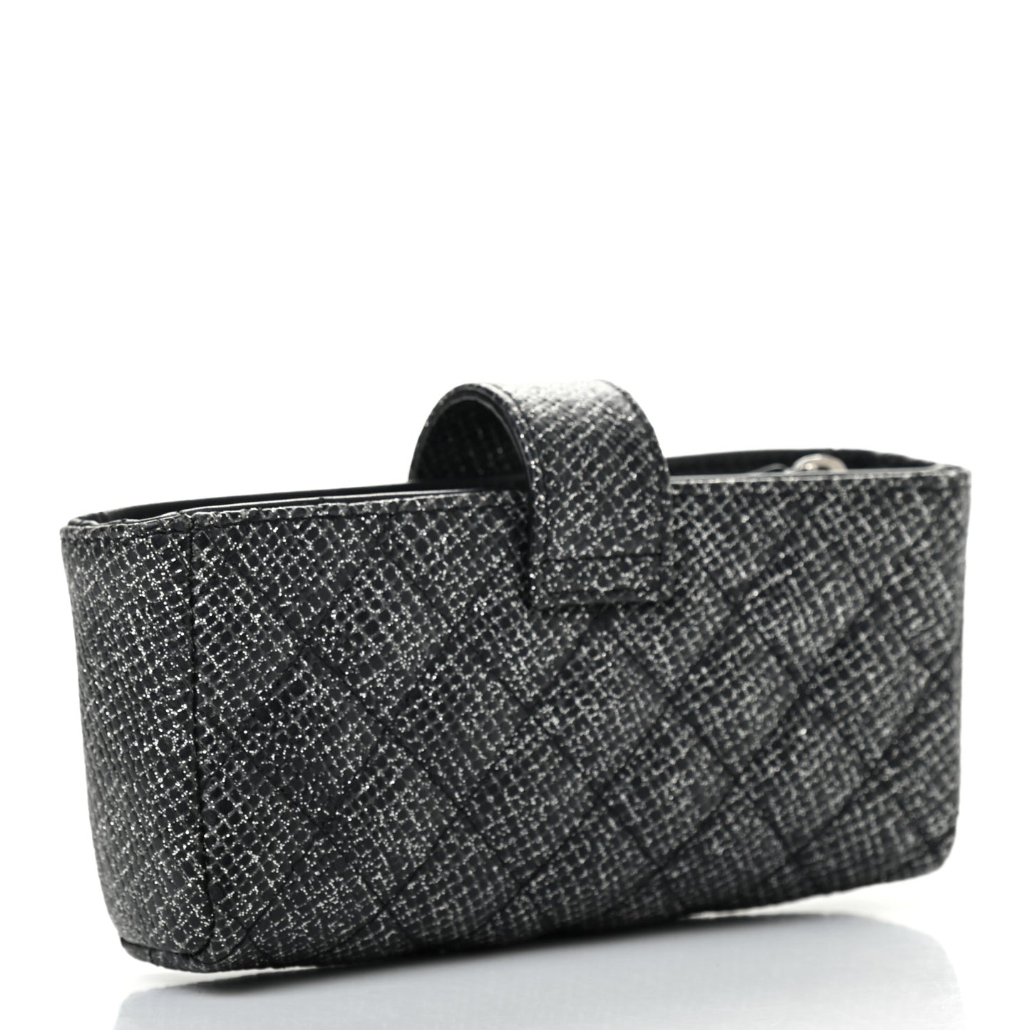 Glitter Calfskin Quilted Mini Phone Holder Clutch Black