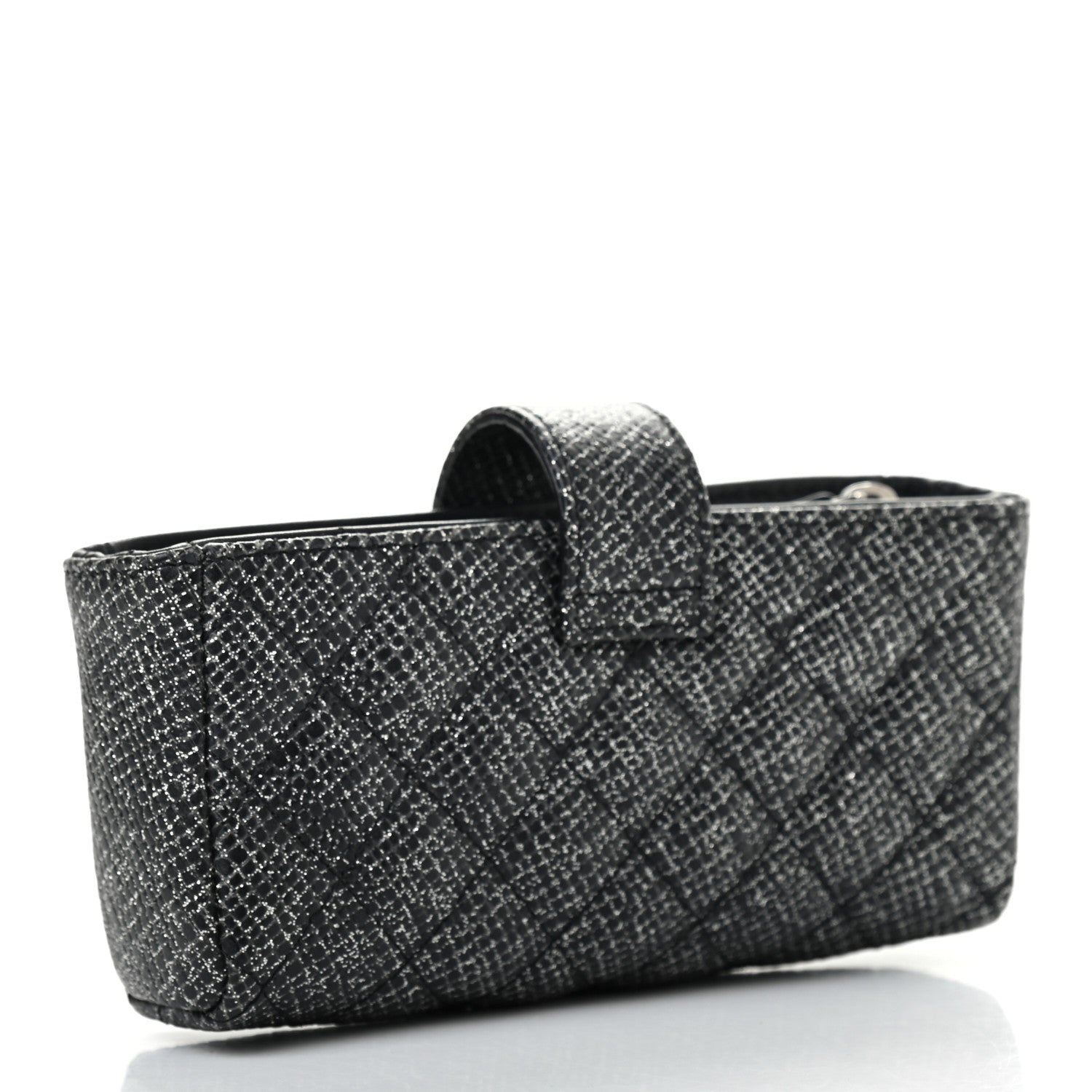 Chanel Glitter Calfskin Quilted Mini Phone Holder Clutch Black 3 of 8