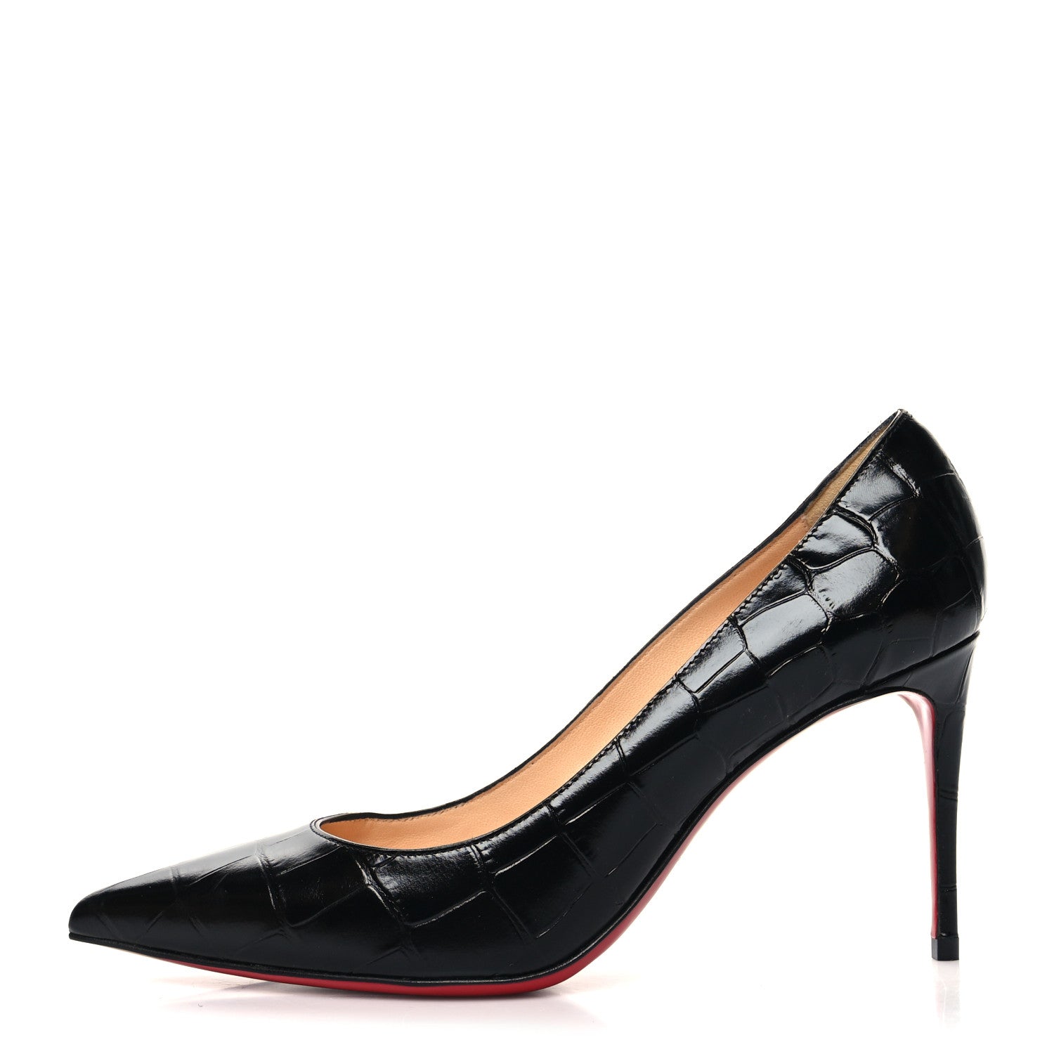 Christian Louboutin Calfskin Crocodile Embossed Kate 85 Pumps 36 Black 1 of 8