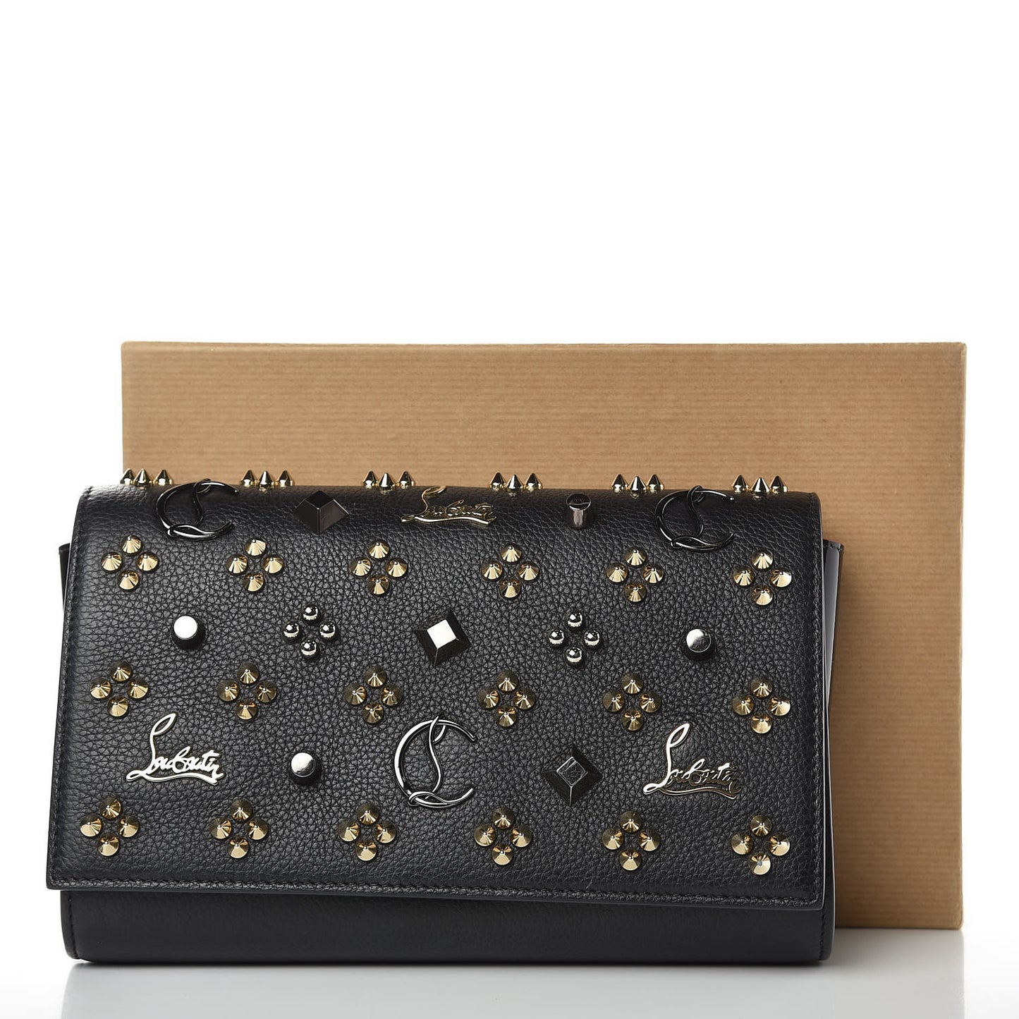 Grained Calfskin Spikes Loubinthesky Paloma Wallet On Chain Black Multimetal