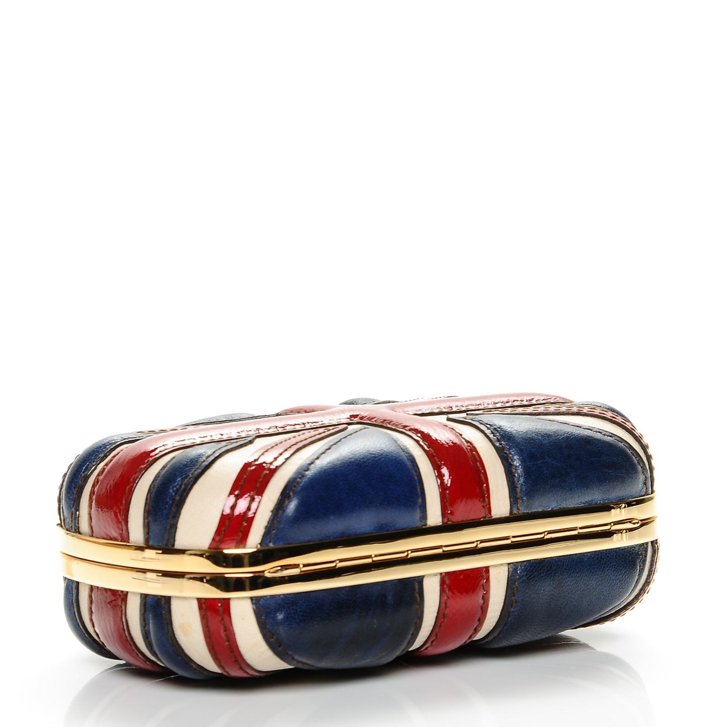 Patent Calfskin Britannia Skull Box Clutch Red Blue