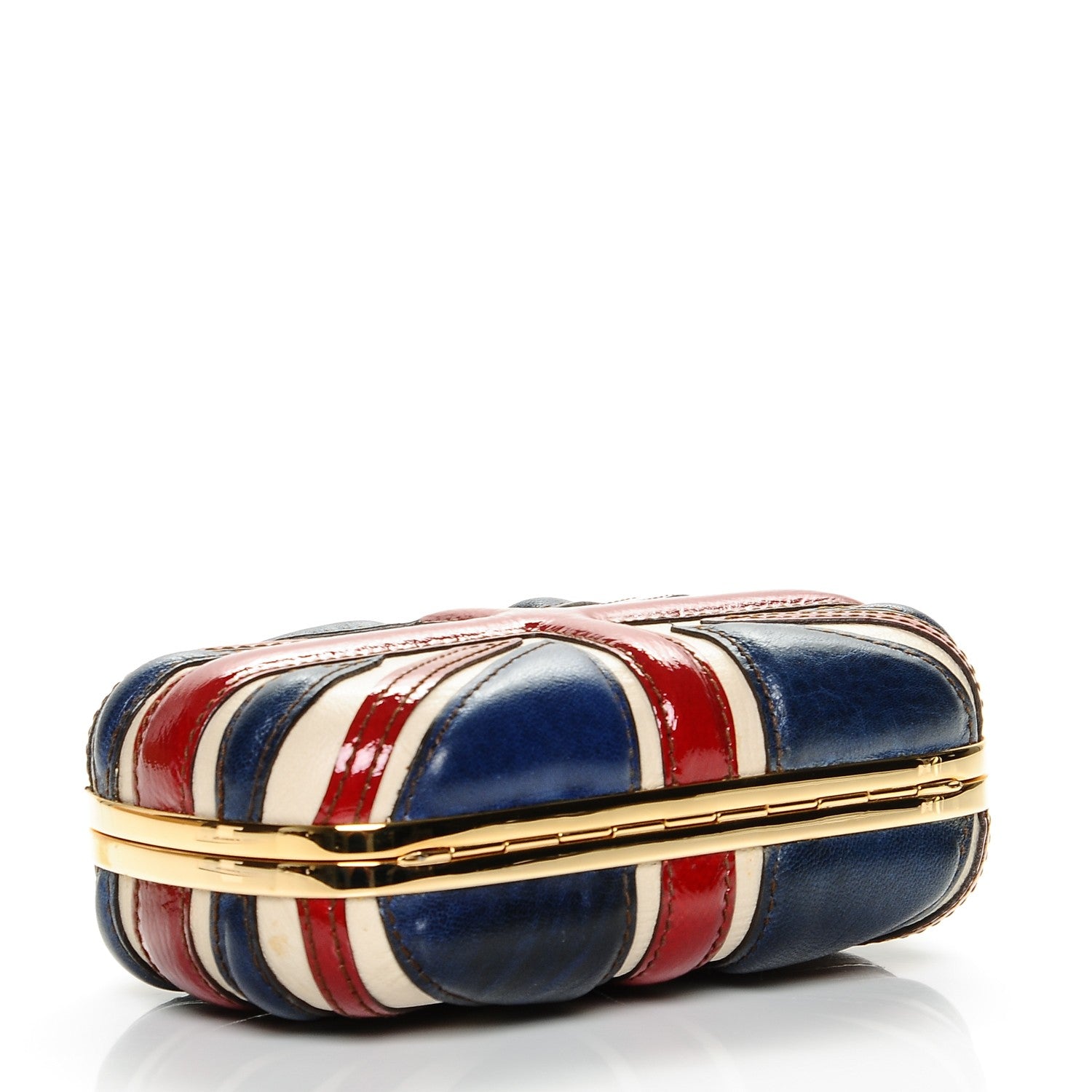 Alexander McQueen Patent Calfskin Britannia Skull Box Clutch Red Blue 4 of 7