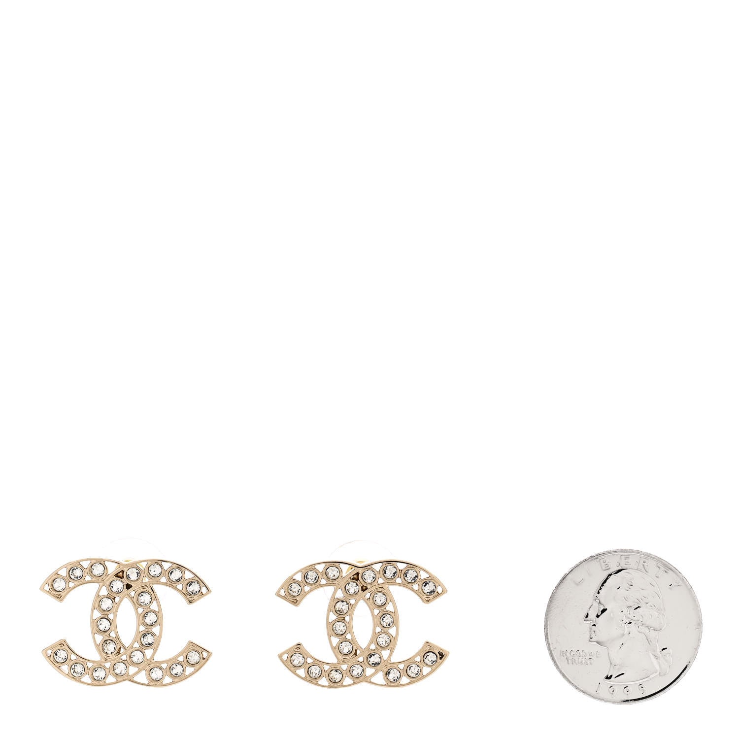Chanel Metal Crystal Large CC Earrings Light Gold 2 of 5