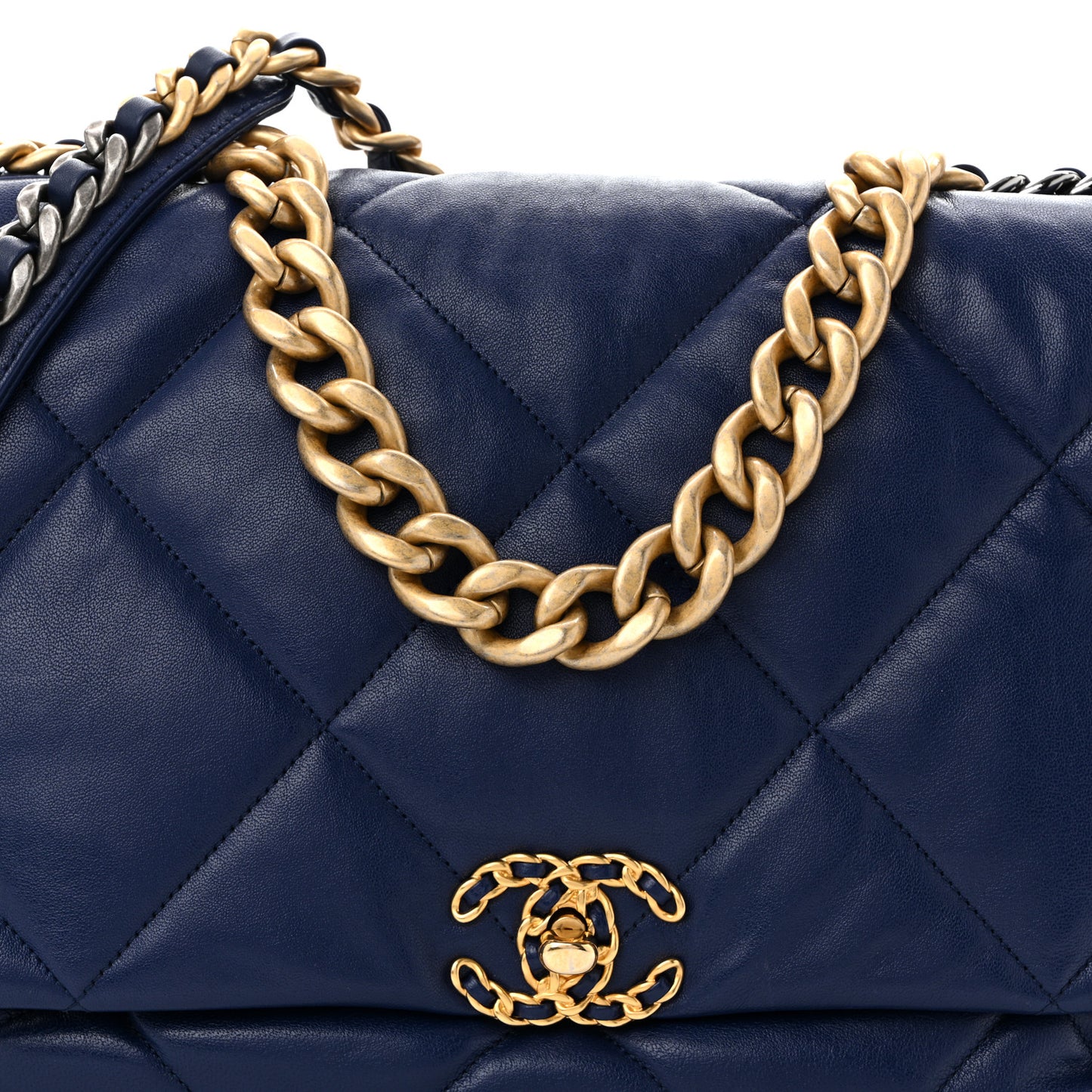 Goatskin Quilted Maxi Chanel 19 Flap Dark Blue
