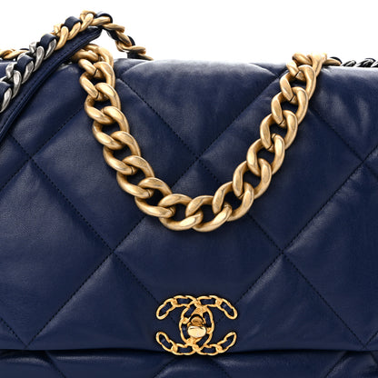 Chanel Goatskin Quilted Maxi Chanel 19 Flap Dark Blue 8 of 10