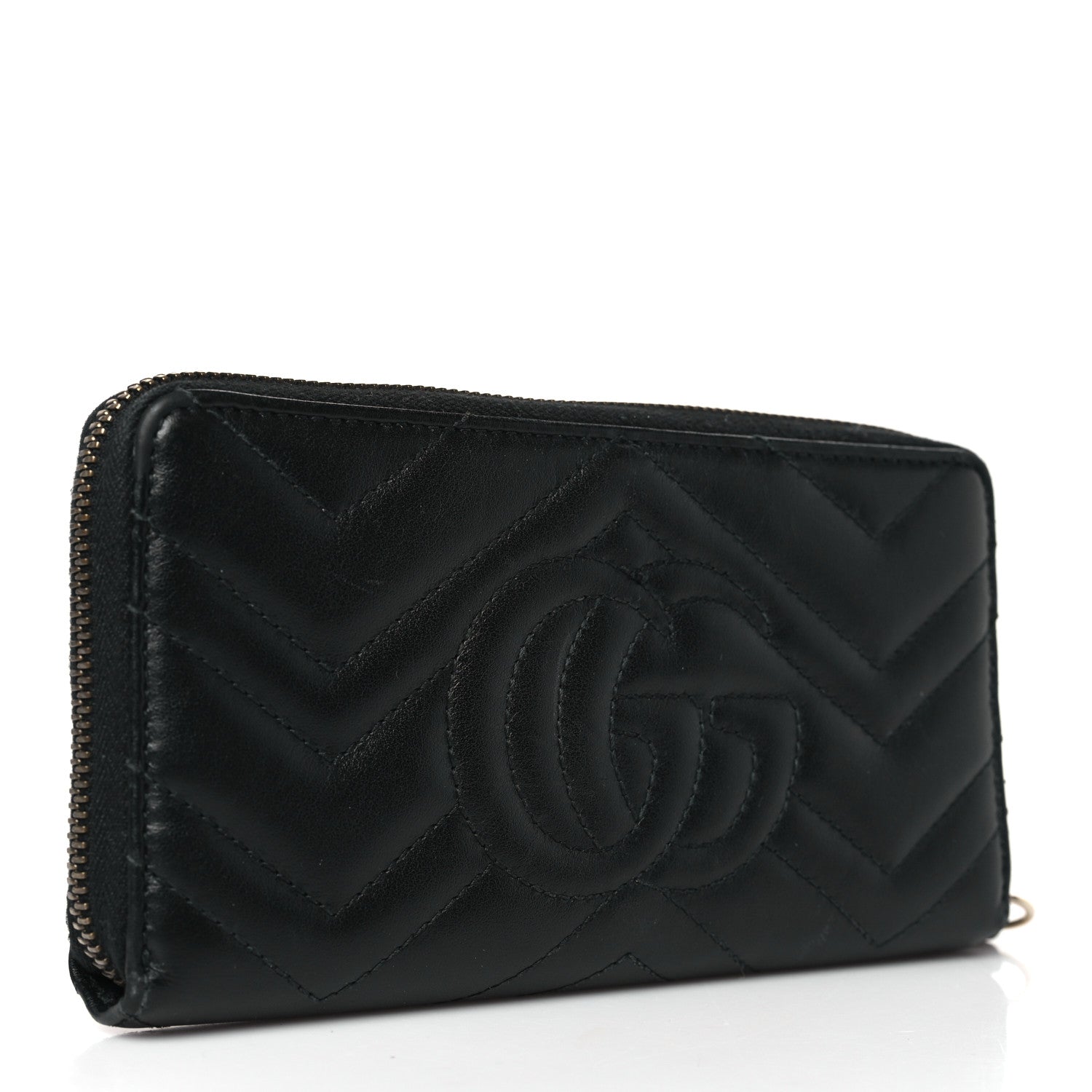 Gucci Calfskin Matelasse GG Marmont Zip Around Wallet Black 3 of 8