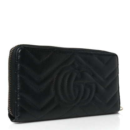Gucci Calfskin Matelasse GG Marmont Zip Around Wallet Black 3 of 8