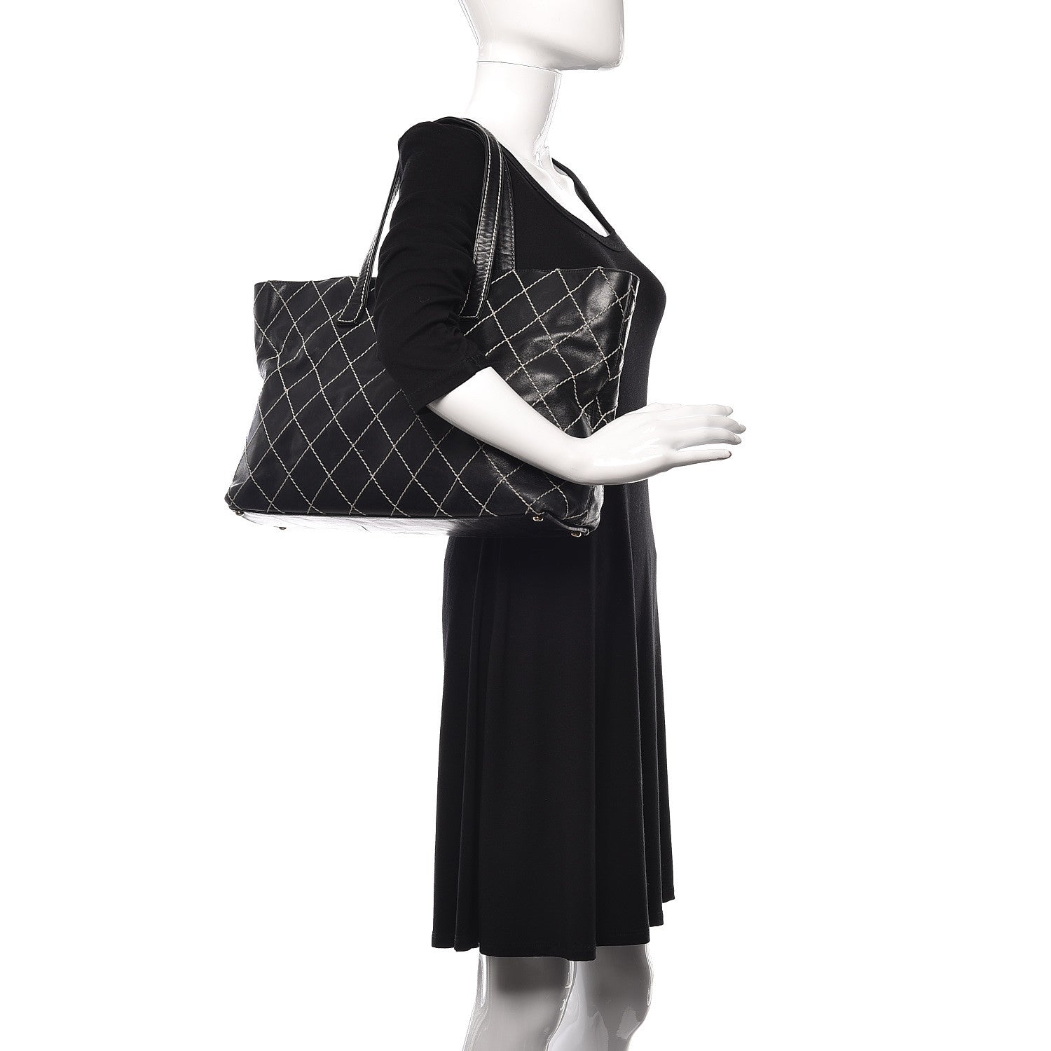 Chanel Calfskin Contrast Stitch Surpique Tote Black 2 of 14