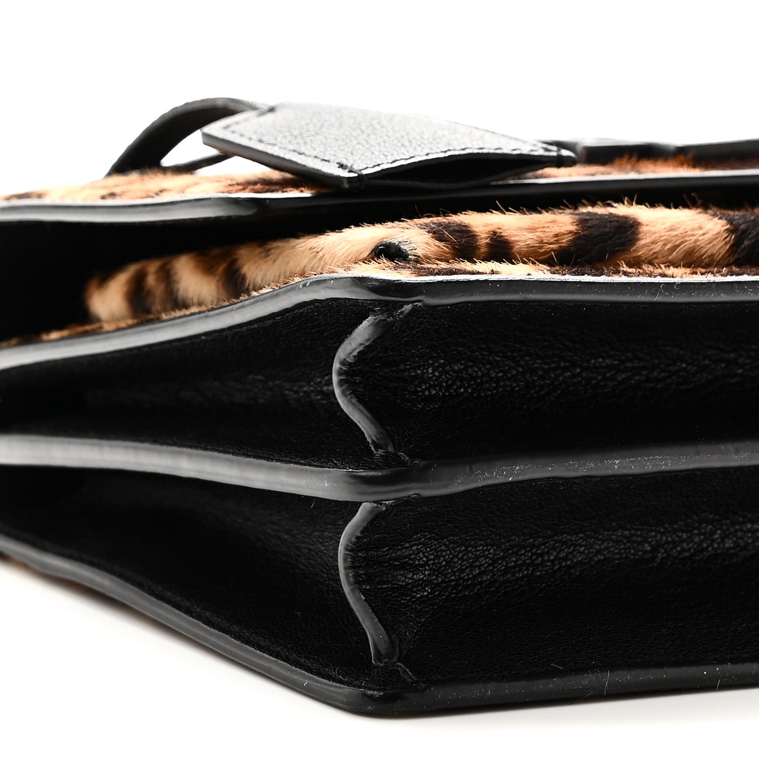 Saint Laurent Calf Hair Leopard Print Monogram Small Sunset Chain Wallet Natural Black 9 of 10