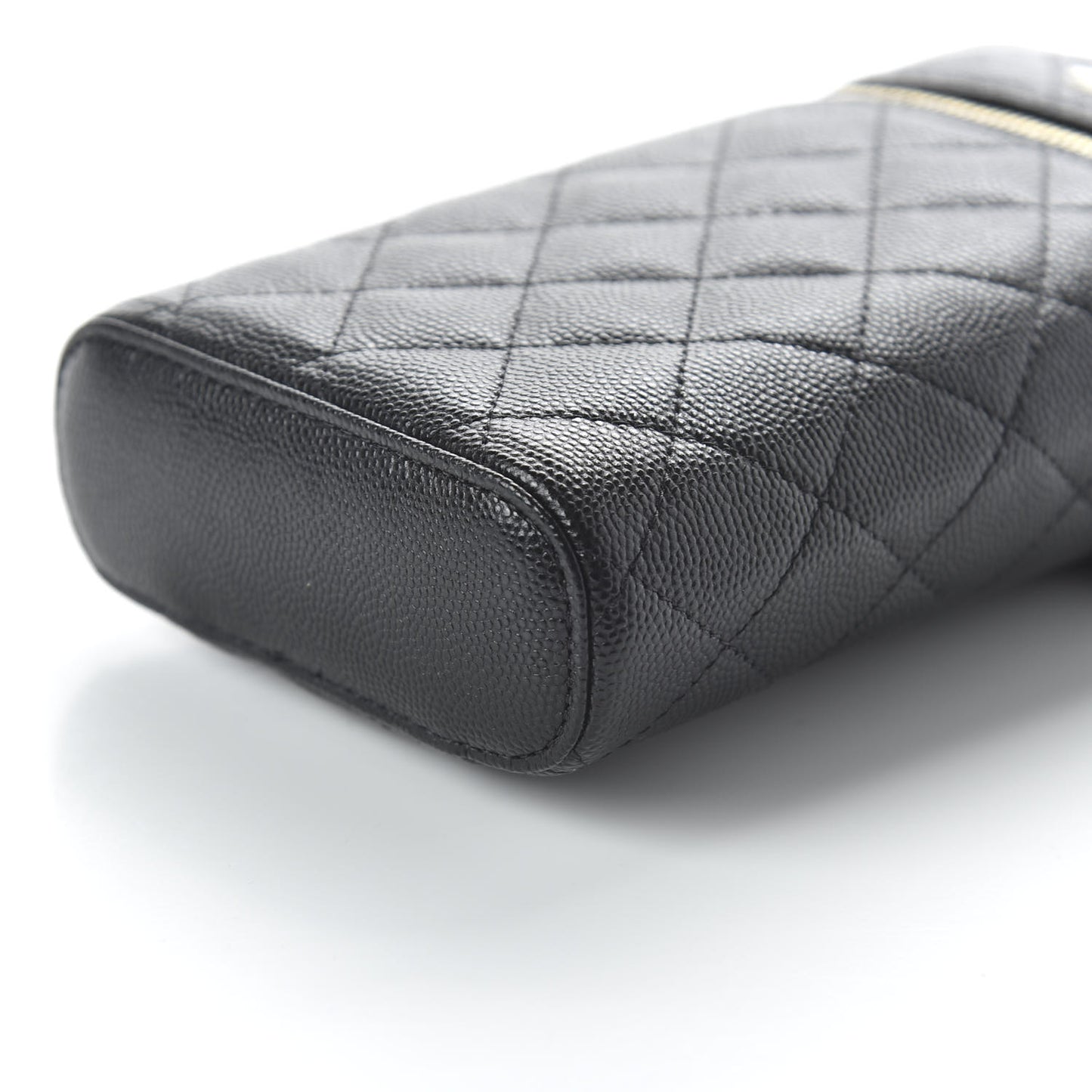Caviar Quilted Phone Holder With Chain Black