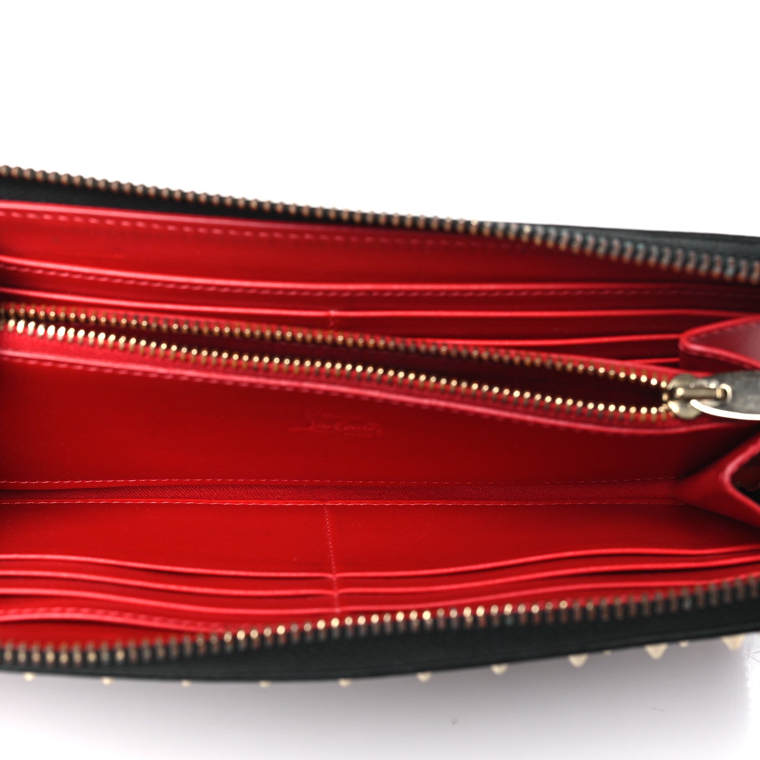 Christian Louboutin Calfskin Panettone Spiked Zip Around Wallet Black Gold 5 of 11