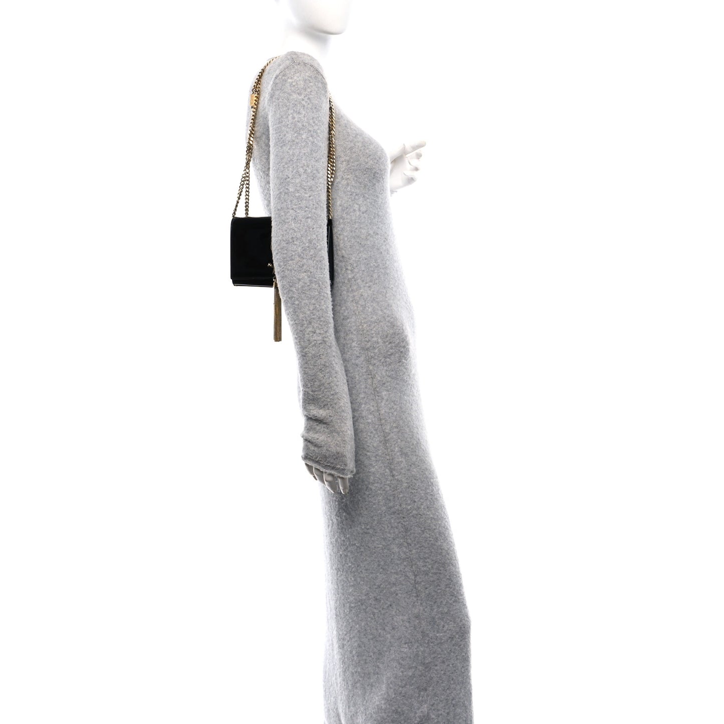 Patent Small Classic Monogram Kate Tassel Satchel Black