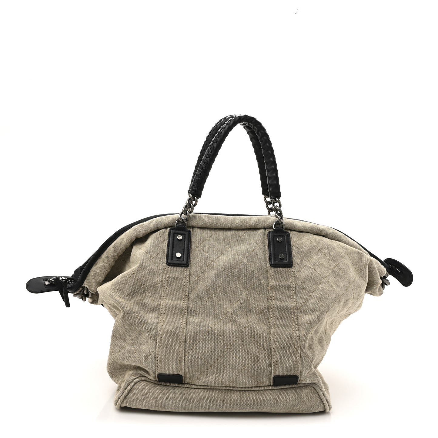 Washed Toile Calfskin Quilted Large Street Style Travel Bag Beige Black
